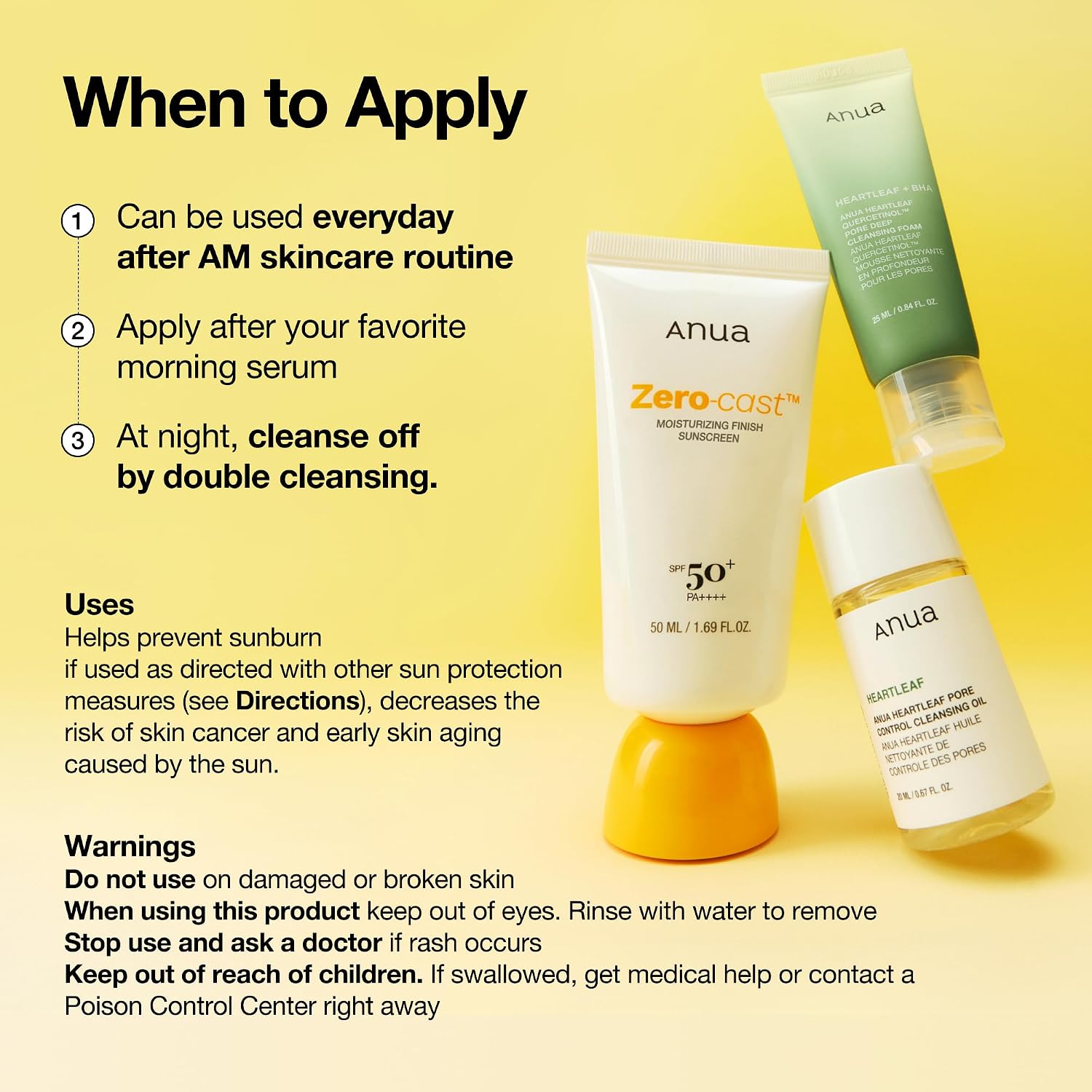 Anua Zero-Cast Moisturizing Sunscreen SPF 50, 1.69 fl oz