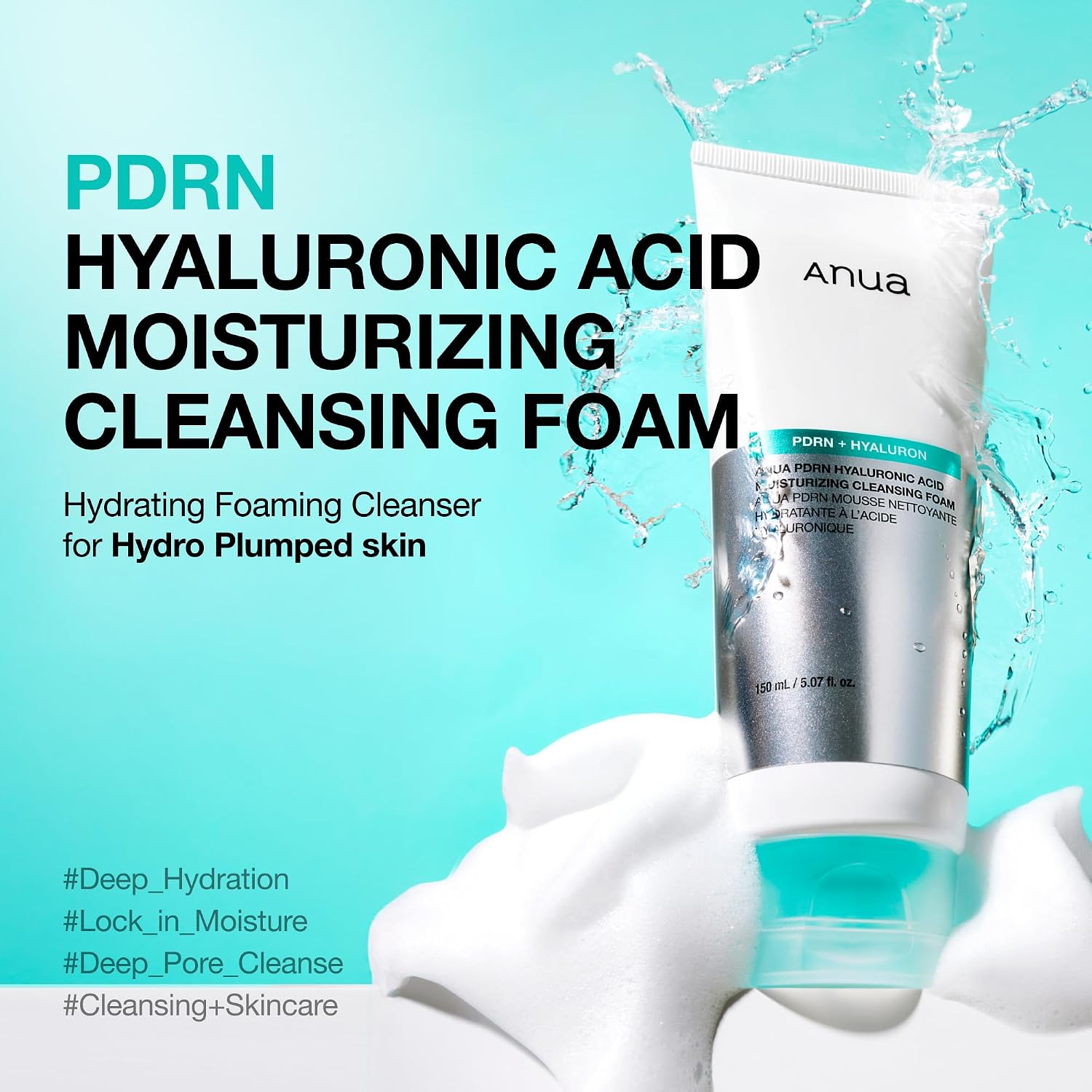 Anua PDRN Hyaluronic Acid Moisturizing Cleansing Foam, 5.07 fl oz