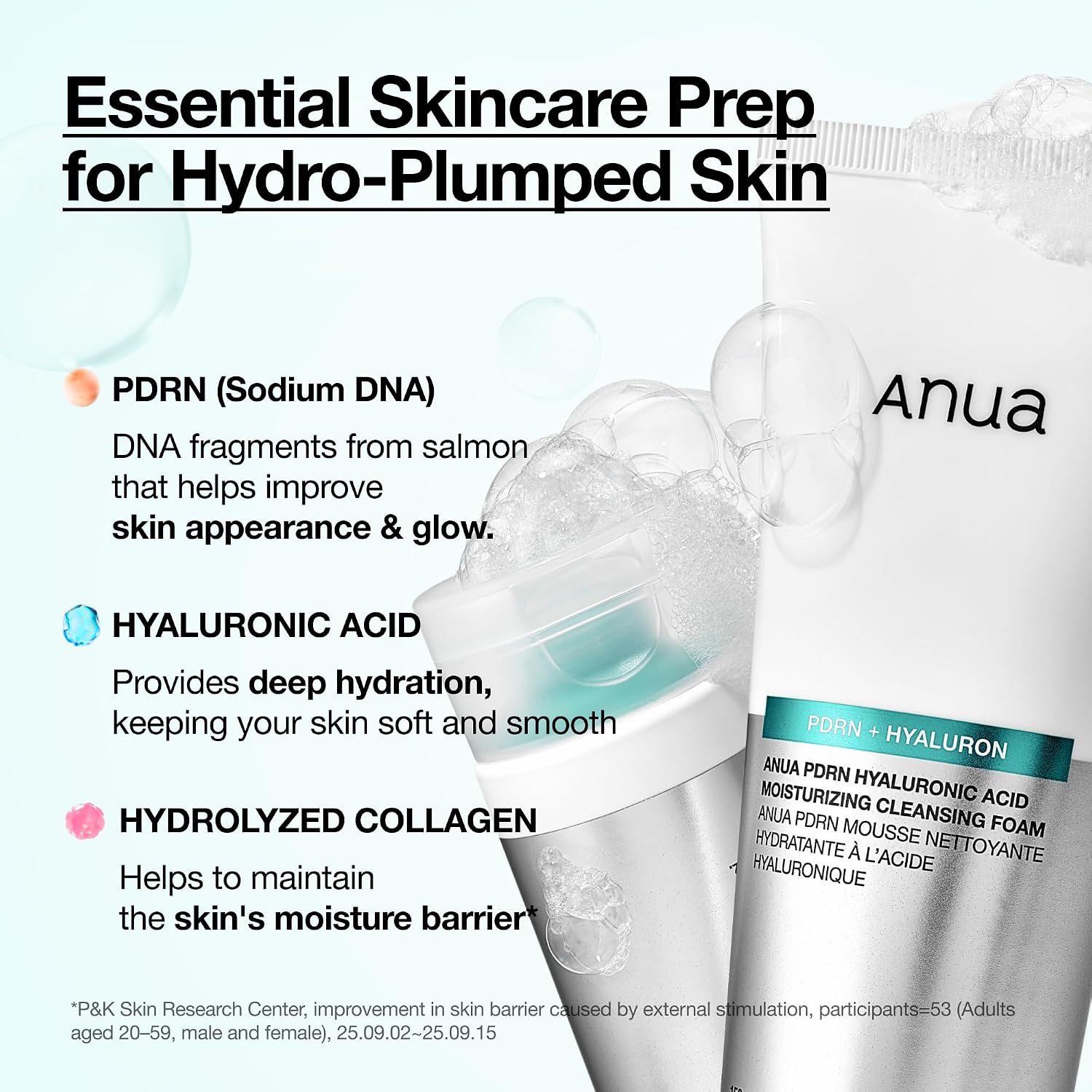 Anua PDRN Hyaluronic Acid Moisturizing Cleansing Foam, 5.07 fl oz