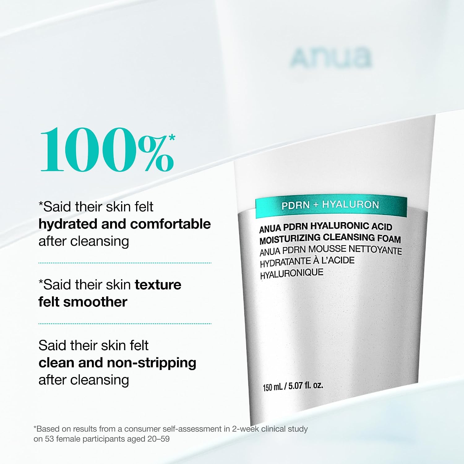 Anua PDRN Hyaluronic Acid Moisturizing Cleansing Foam, 5.07 fl oz