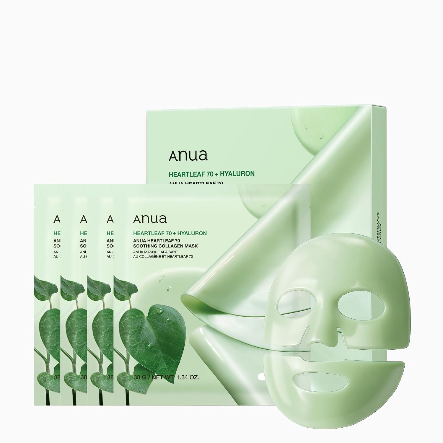Anua Heartleaf 70 Soothing Collagen Mask, 1.34 fl.oz/4ea