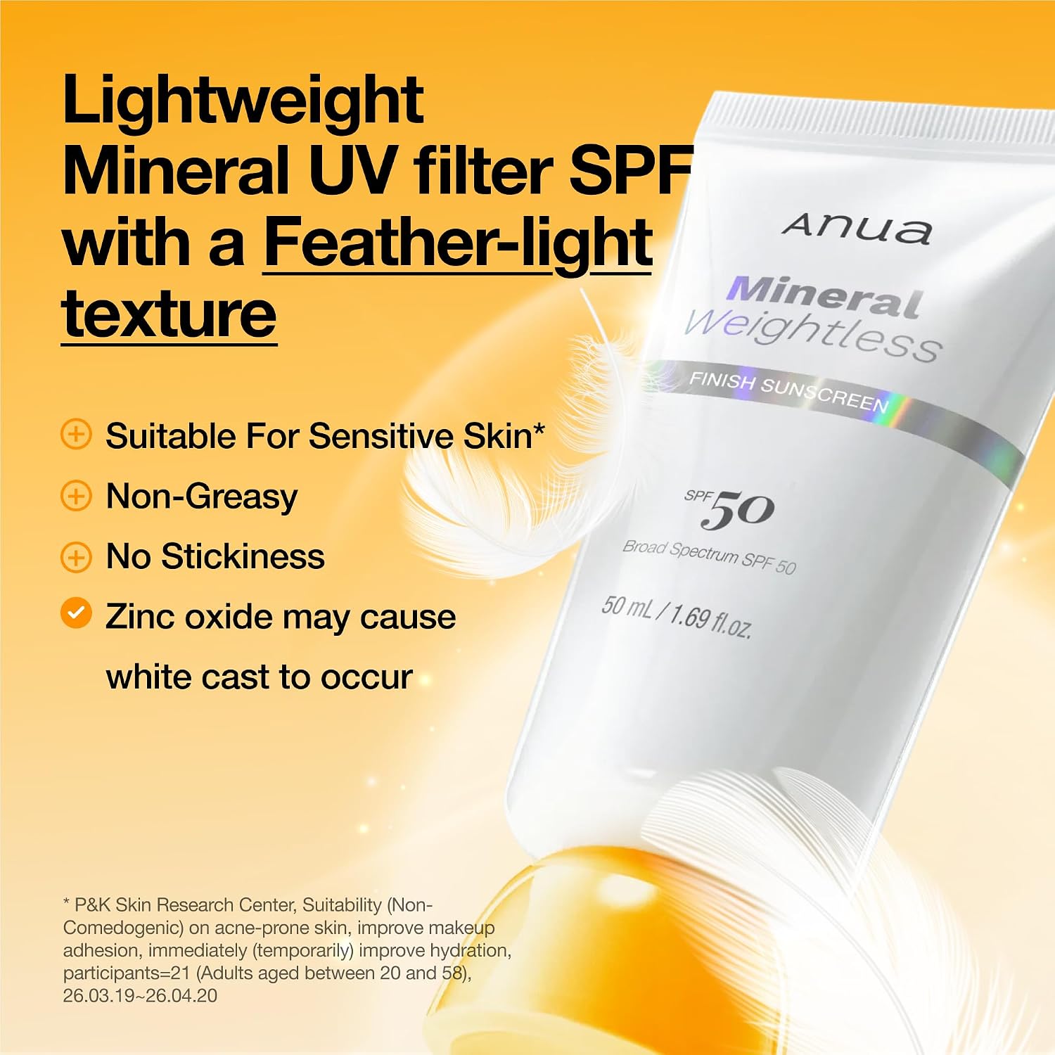 Anua Mineral Weightless Finish Sunscreen SPF 50, 1.69 fl oz