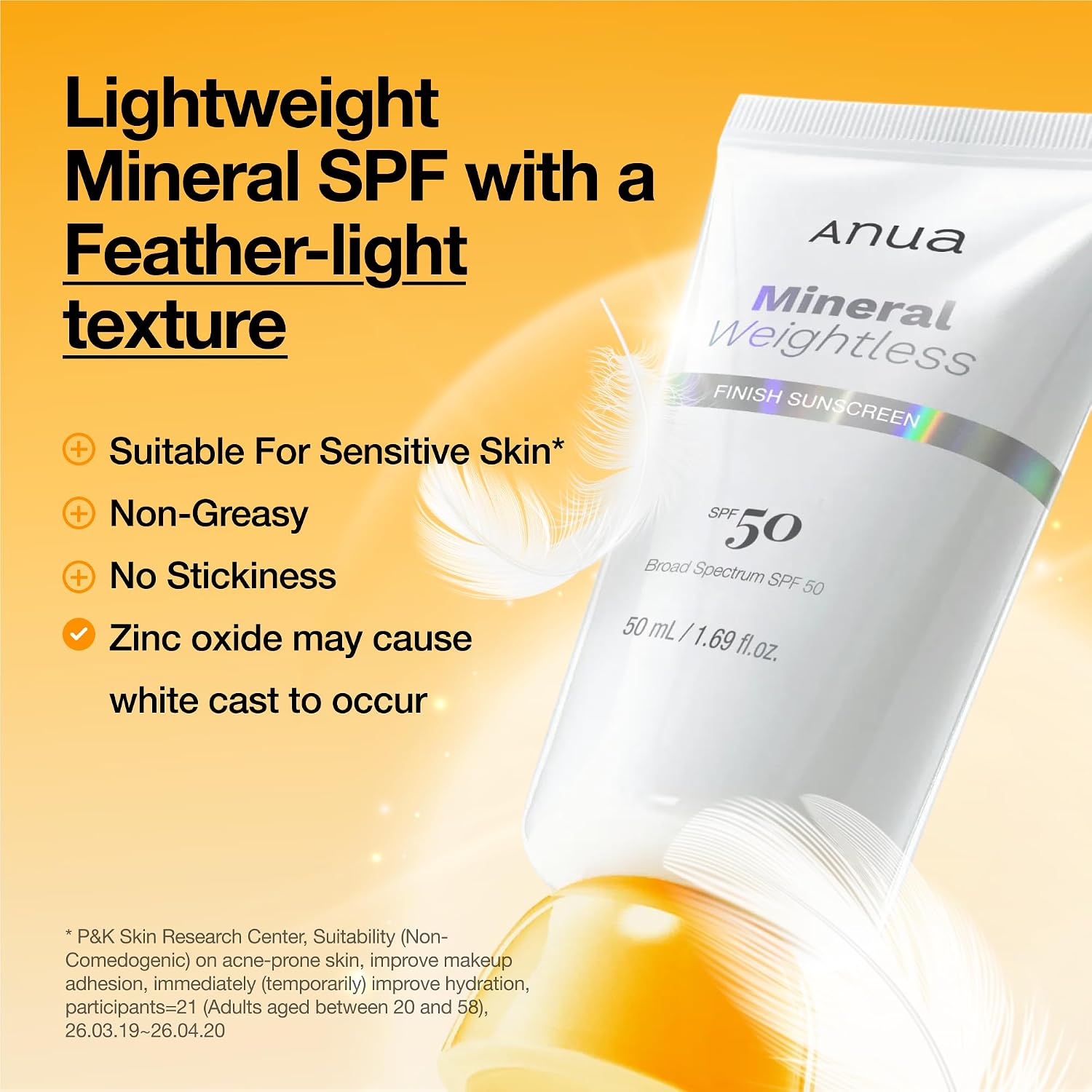 Anua Mineral Weightless Finish Sunscreen SPF 50, 1.69 fl oz