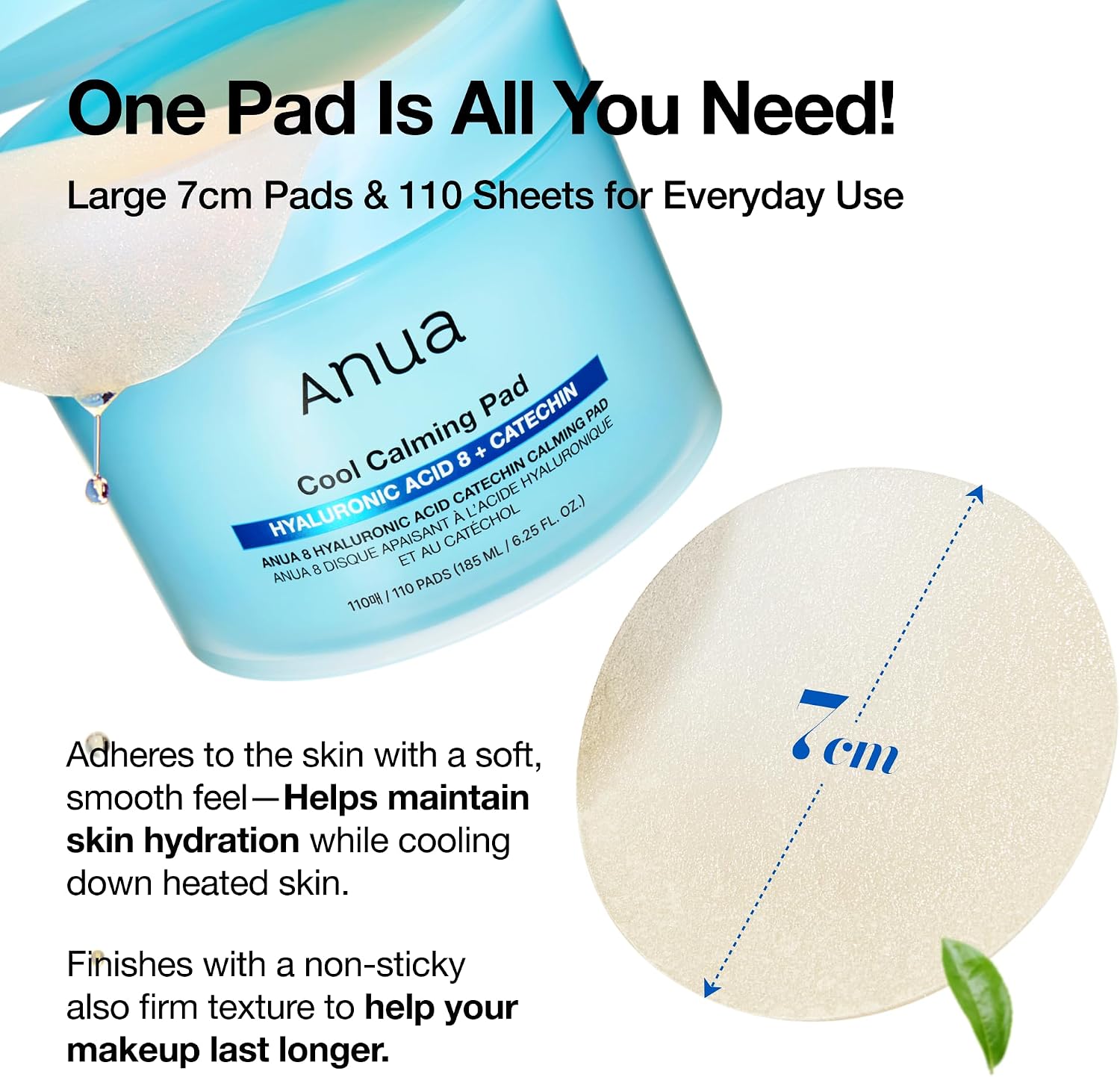Anua 8 Hyaluronic Acid Catechin Calming Pad, 110 Pads