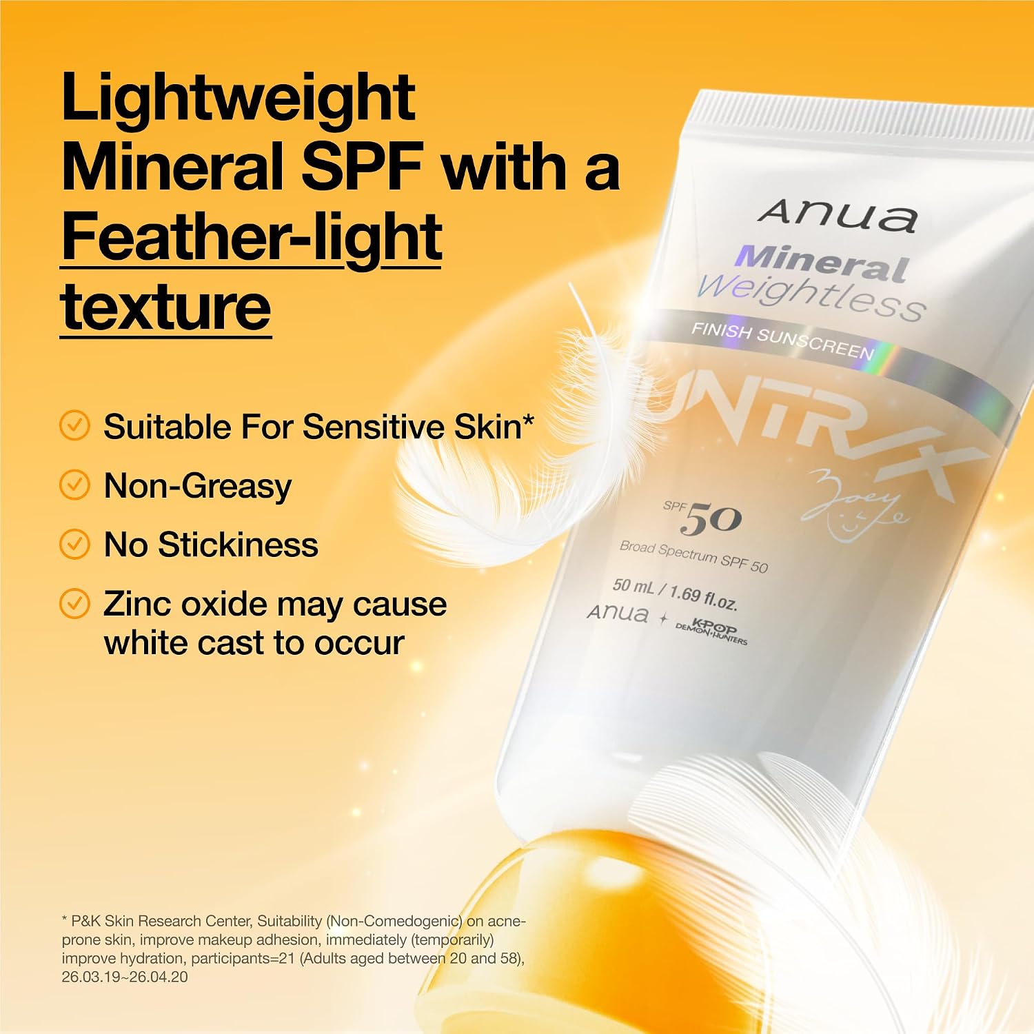 Anua Mineral Weightless Finish Sunscreen SPF 50, 1.69 fl oz