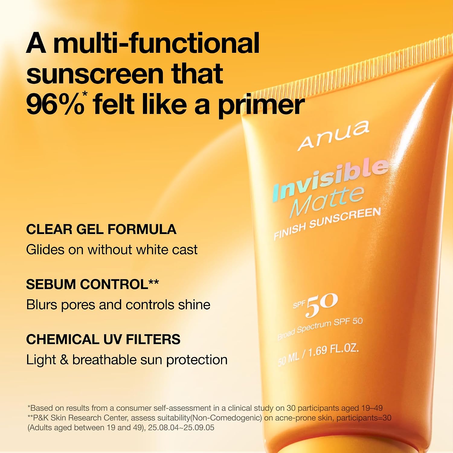 Anua Invisible Matte Finish Sunscreen, 1.69 fl.oz
