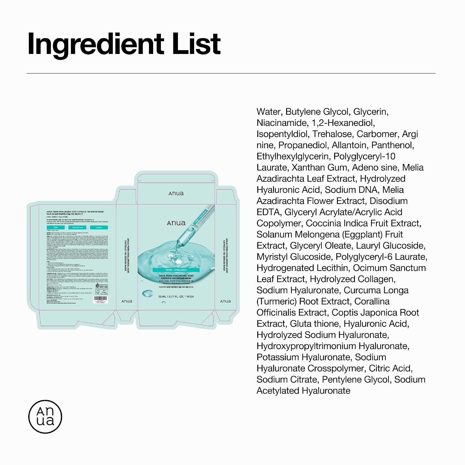 Anua PDRN Hyaluronic Acid Capsule 100 Serum Mask, 10ea