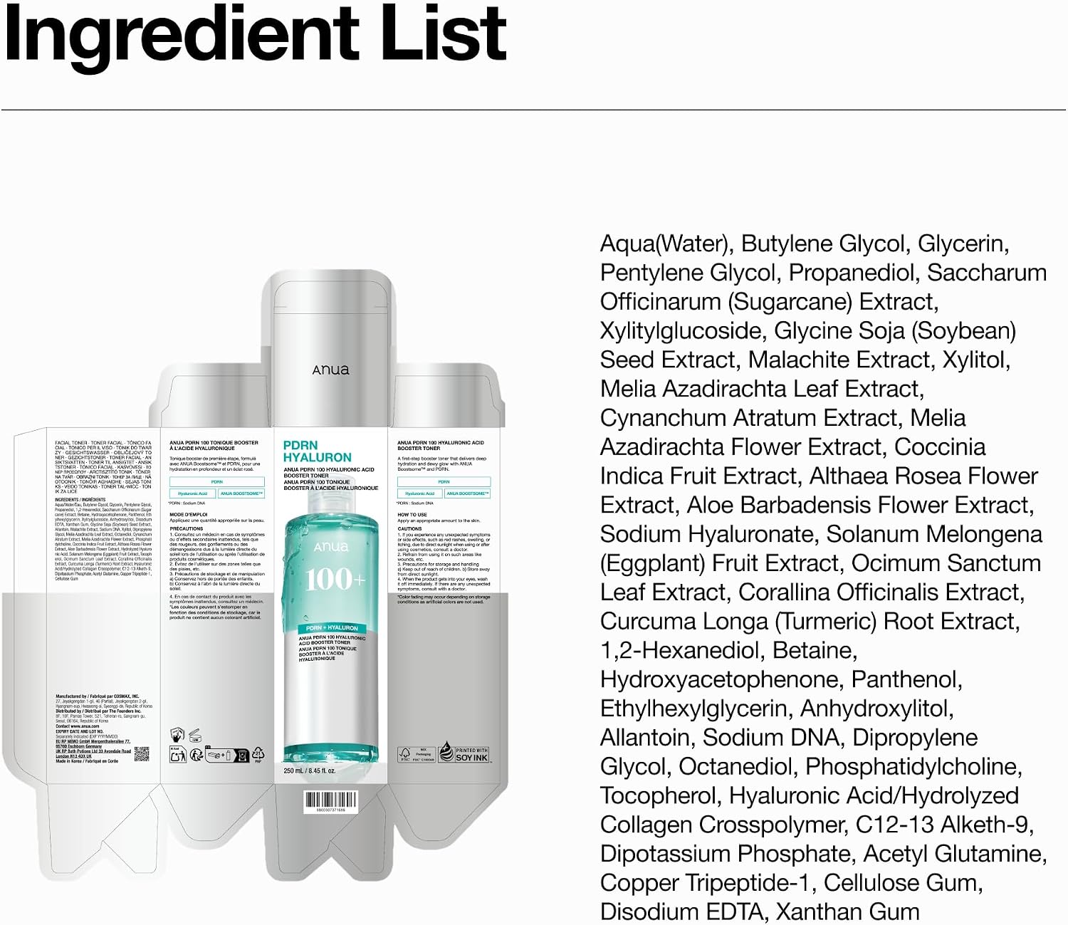 Anua PDRN 100 Hyaluronic Acid Booster Toner, 8.45 fl oz