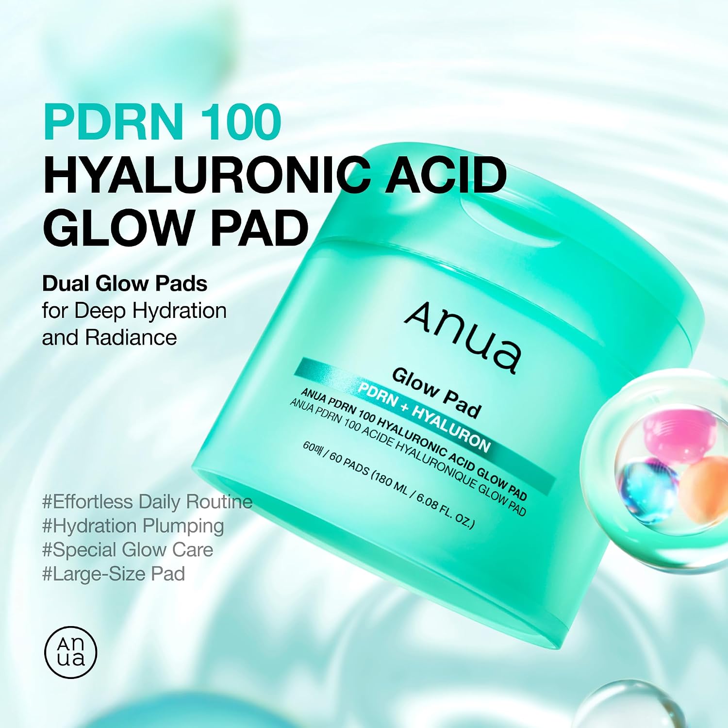 Anua PDRN 100 Hyaluronic Acid Toner Pad, 6.1 fl oz, 60 Count