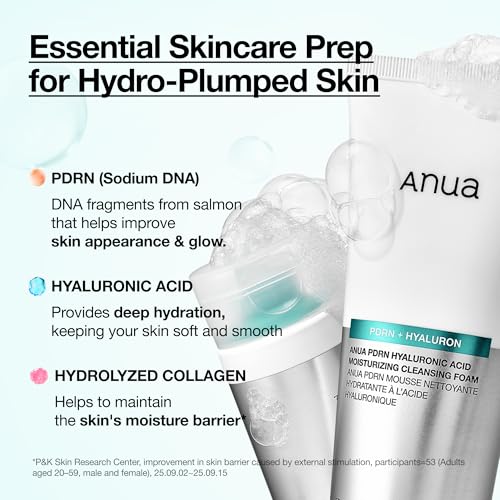 ANUA PDRN Hyaluronic Acid Moisturizing Cleansing Foam, 5.07 floz, Pack of 2