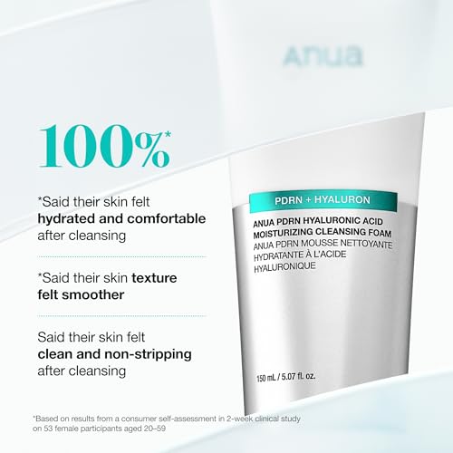 ANUA PDRN Hyaluronic Acid Moisturizing Cleansing Foam, 5.07 floz, Pack of 2